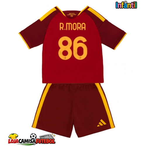 Camisa de Futebol AS Roma Rodrigo Mora #86 Equipamento Principal Infantil 2026-27 Manga Curta (+ Calças curtas)